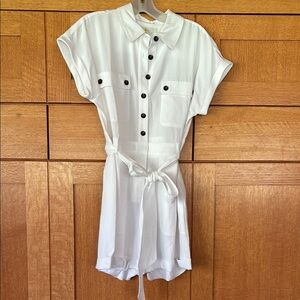 Boden White Button-Up Romper with Belt